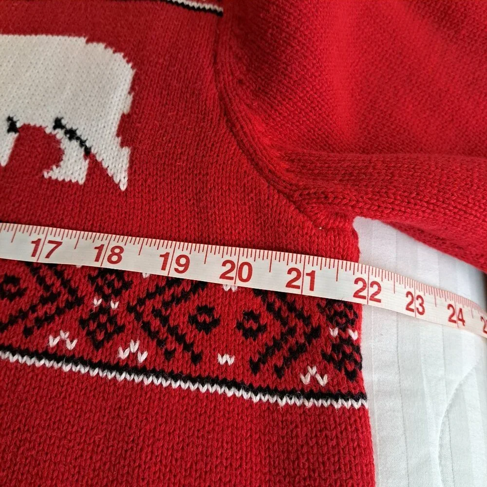 Chaps Mens L 43" Sweater Pullover Unisex Red Polar Bear Winter 100% Cotton - Picture 6 of 11